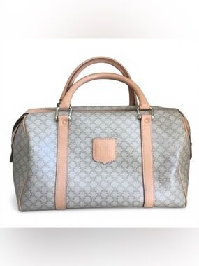 Auth Celine vintage Beige macadam classic coated canvas large boston bag